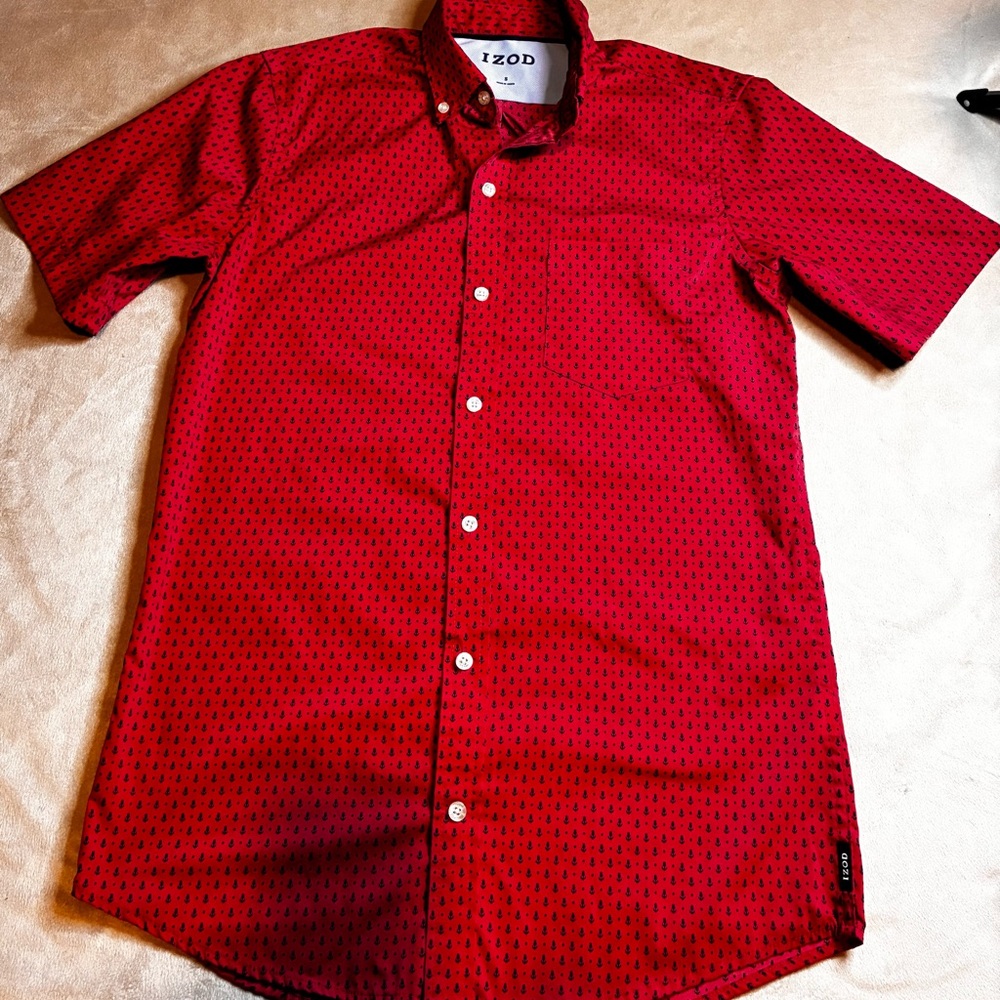 Izod Men's Red Patterned Button Down Shirt
